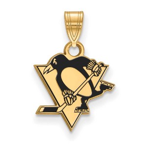 Black Bow Jewelry 14k Yellow Gold Plated Sterling Silver Pittsburgh Penguins NHL Small Pendant - 1 of 3