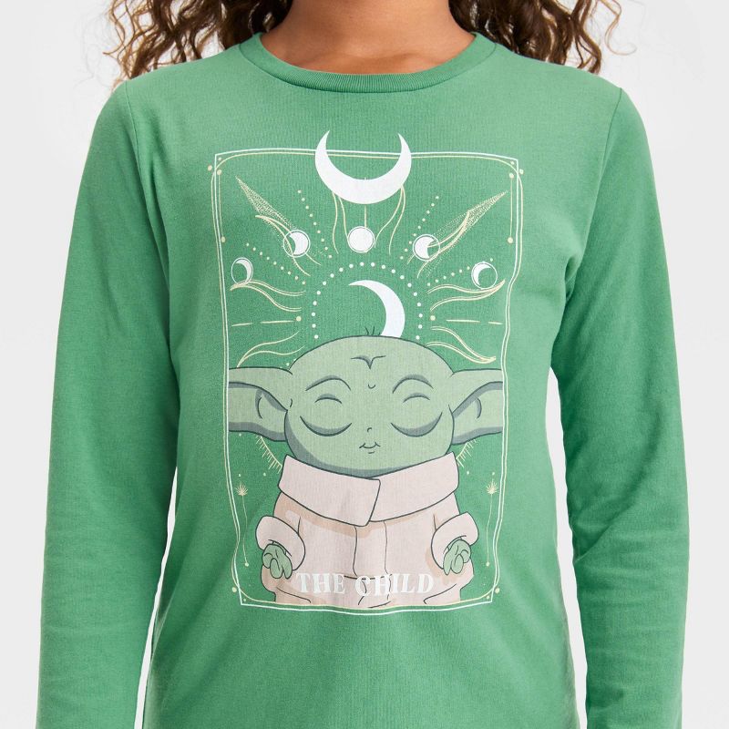 Girls' Star Wars: The Mandalorian Grogu Celestial Long Sleeve Graphic T-Shirt - Green, 2 of 4