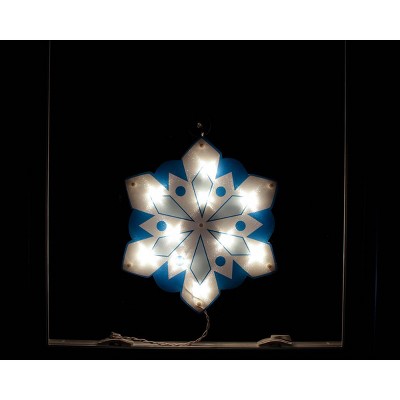 Impact Innovations 14" Lighted White and Blue Holographic Snowflake Christmas Window Silhouette Decoration