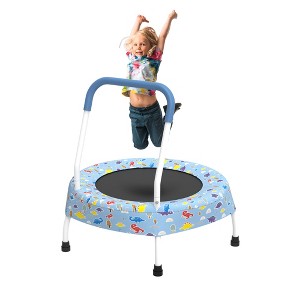 VYNXARIA Blue Toddler Trampoline with Handles and Dinosaur Patterns: Safer, Elastic - Rope Built for Babies - 1 of 4