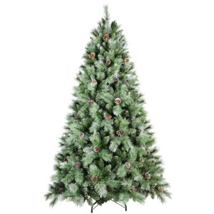 Artificial Green Christmas Tree with PVC/Hard Needle Mixed Branch Tips, warm white led, Pine cone,Hinged Premium & Foldable Base - 1 of 4