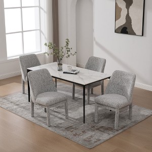 Racxily Set of 4 Minimalist Dining Chairs, Chenille Upholstered with Rubberwood Legs & High Curved Back - 1 of 4