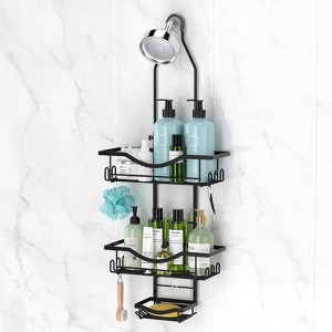 Aoibox Adjustable Shower Caddy Hanging Organizer with Hooks & Soap Holder, Rustproof Large Capacity Bathroom Storage for Shampoo, Towels, Black - 1 of 4