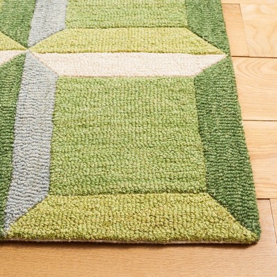Handmade Geometric Green and Beige Wool Rectangular Rug, 3' x 5'