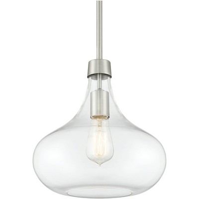 Farmhouse 17" Brushed Nickel Mini Pendant with Clear Glass Shade