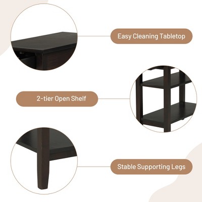 Espresso Brown 3-Tier Wood Side End Table with Drawer