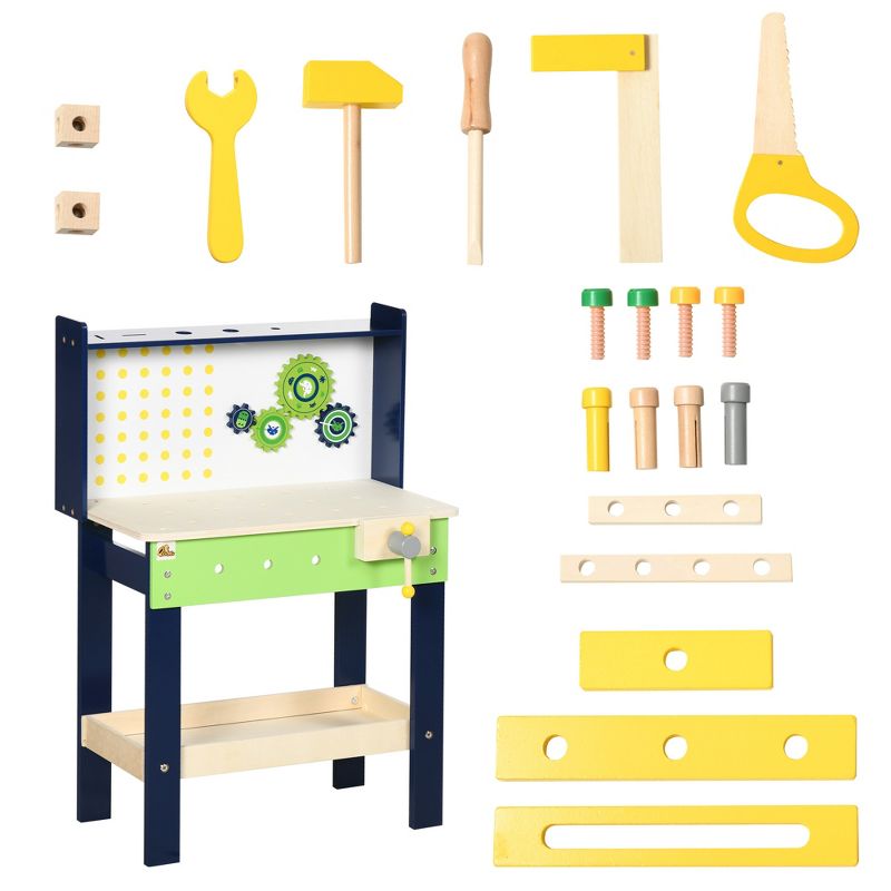 Qaba Wooden Kids Tool Bench with 27 Piece Tool Kit, Construction Work Shop Toy for Toddlers & Ages 3-6, Kids Workbench Playset Gift for Girls and Boys, 4 of 7