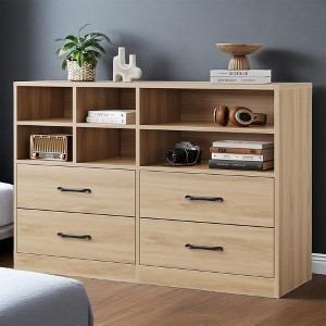 4 Drawer Dresser for Bedroom with 6 Storage Cubbies Adjustable Shelves, Modern Chest of Drawers, 47" TV Stand Dresser Drawer - 1 of 4