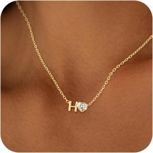 Dainty Heart Initial Necklace 14K Gold Plated A-Z Letter Pendant - 1 of 4