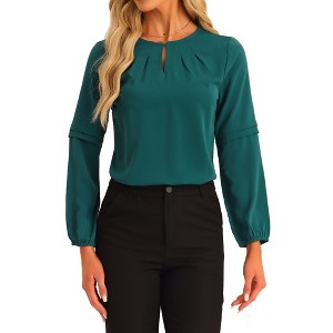 INSPIRE CHIC Women's Work Long Sleeve Keyhole Neck Elegant Chiffon Blouse - 1 of 4