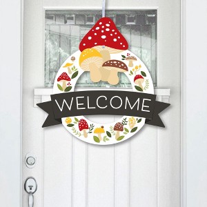 Big Dot of Happiness Wild Mushrooms - Outdoor Red Toadstool Party Decor - Front Door Wreath - 1 of 4