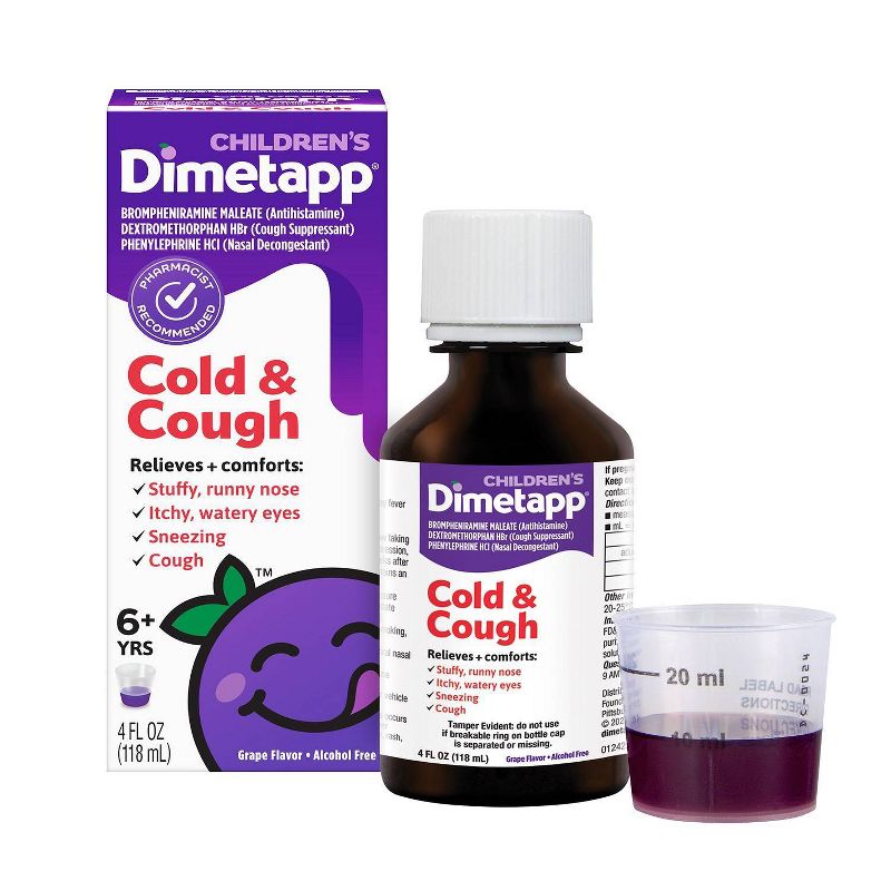 Children's Dimetapp Cough & Cold Relief Liquid - Dextromethorphan - Grape - 4 fl oz, 1 of 9