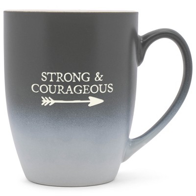 Elanze Designs Strong & Courageous Two Toned Ombre Matte Gray and White 12 ounce Ceramic Stoneware Coffee Cup Mug