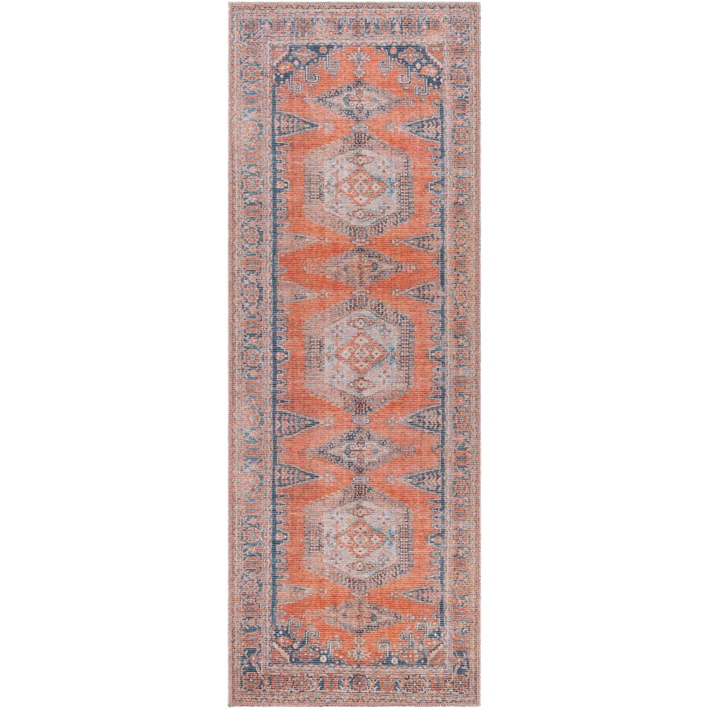 Photos - Area Rug Livabliss 2'7"x7'3" Colin Traditional Machine Washable Rug Orange: Runner, Flat Pile, Pet Friendly