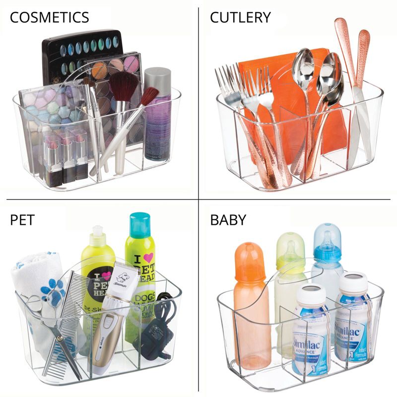 mDesign Small Plastic Divided Cosmetic Storage Organizer Caddy Tote Bin - Clear, 5 of 9