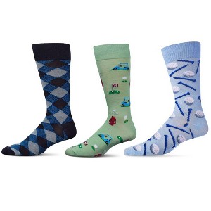 MeMoi Men's 3 Pair Pack Novelty Sports Crew Socks - 1 of 4