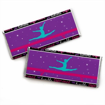 Big Dot of Happiness Tumble, Flip & Twirl - Gymnastics - Candy Bar Wrapper Birthday Party or Gymnast Party Favors - Set of 24