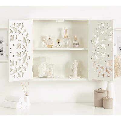 Saanvi White Hand-Carved Mango Wood Wall Cabinet
