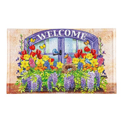 Evergreen Welcome Floral Embossed Indoor Outdoor Doormat Home Decor