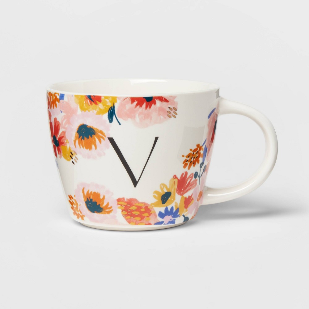 16oz Stoneware Monogram Floral Mug V - Opalhouse™