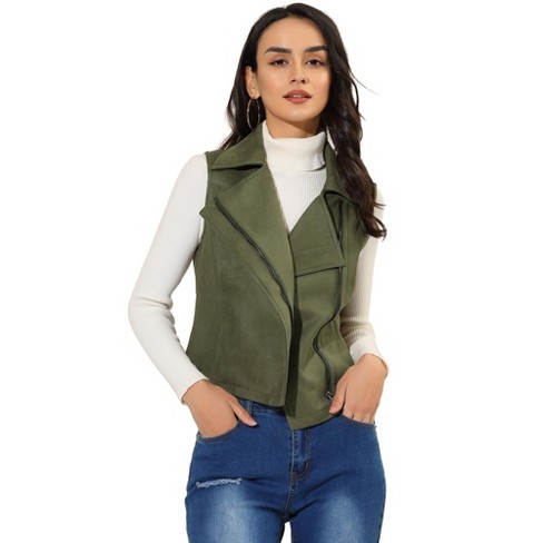 Allegra K Women's Faux Suede Vest Casual Sleeveless Biker Jacket