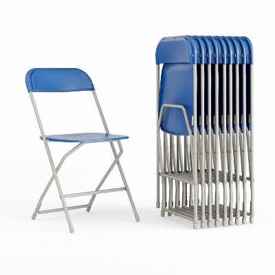 Emma And Oliver Set Of 10 Blue Stackable Folding Plastic Chairs - 650 ...