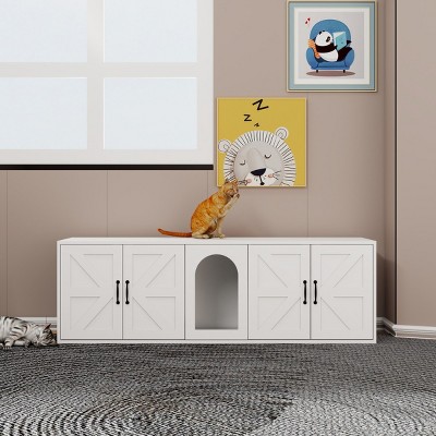 Modern Litter Box Enclosure for 2 Cats,Double Room Hidden Cat Litter Box Furniture with Cat Door,TV Stand Style Cabinet–LAOTIES