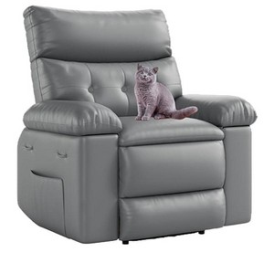 Manual recliner in imitation leather, 360° swivel, upholstered, metal base, single-seater sofa with side pockets, suitable for living rooms, beige - 1 of 4