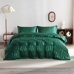 3 Pieces Satin Stripe Duvet Cover Set, Ultra-Soft & Luxury Comforter Cover Set  - NTBAY - 1 of 4