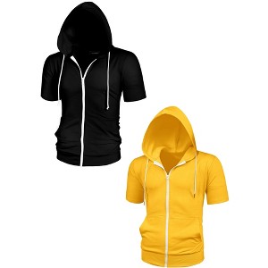 Lars Amadeus Men's Solid Color Regular Fit Lightweight Short Sleeves Hoodies Sweatshirt 2 Packs - 1 of 4