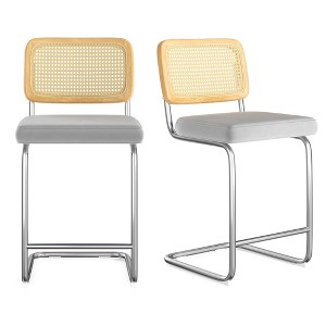 AZL1 Life Concept Dining Sets 2 Pcs 24 inch Armless Bar Stools, Upholstered Velvet Barstools, Rattan Back for Kitchen, Gray, 18.9"*17.7"*37.4" - 1 of 4