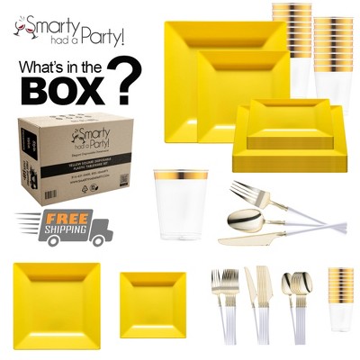 Smarty Had A Party Yellow Square Plastic Tableware Set - 120 Sets