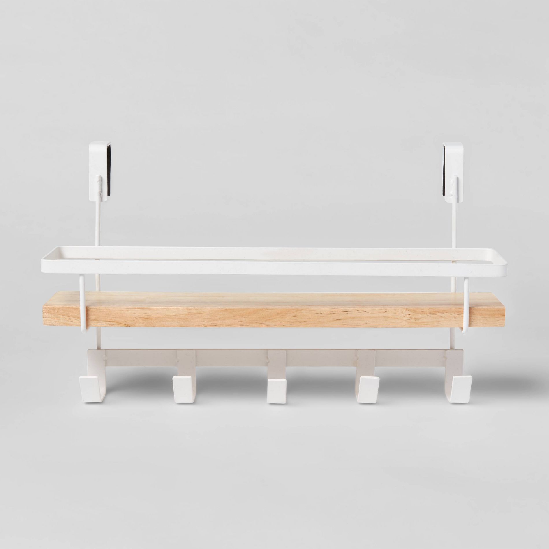 Shelf Rack with Hooks Matte White - Brightroom™: Steel Bathroom Storage, Powder-Coated Hand Towel Holder