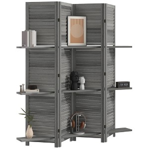 Aghana Digitals 4-Panel Gray Paulownia Wood Privacy Screen with 3 Shelves, Foldable Design for - 1 of 4
