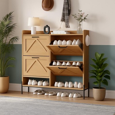 Large Shoe Cabinet with 4 Flip Drawers, Freestanding Hidden Shoe Organizer for Hallway, Bedroom, Apartment