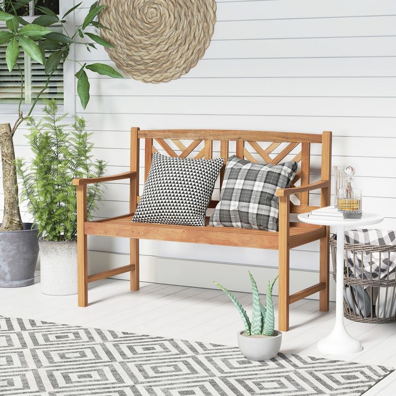 Costway Patio Acacia Wood 2-Person Slatted Bench Outdoor Loveseat Chair Garden Natural, 2 of 10