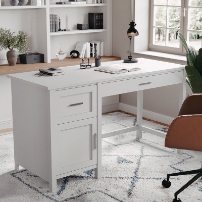Gray Wood Home Office Desk with Drawer and Filing Cabinet
