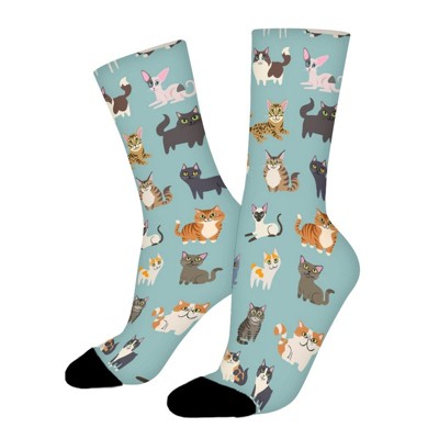 Different Kinds Cute Cats Women Printed Crew Socks Funny Funky Socks Soft Polyester Novelty Gifts for Artists Men