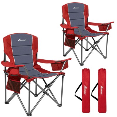 Oversized Folding Camping Chairs with Adjustable Arm Straps, Red, Set of 2