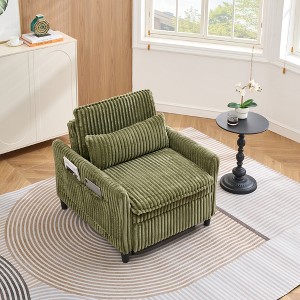 33" Corduroy Small Single Sofa with Plush Cushion and Throw Pillow, Comfortable Lazy Chair for Apartment, Bedroom, or Balcony - 1 of 4