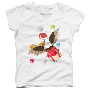 Girl's Design By Humans Santa American Bald Eagle Christmas T-Shirt By thebeardstudio T-Shirt - 1 of 3