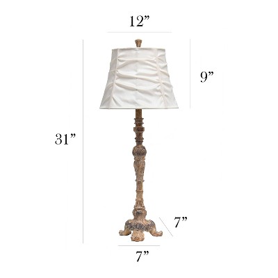 Antique Bronze Adjustable Nightstand Lamp with Carved Base and Empire Shade