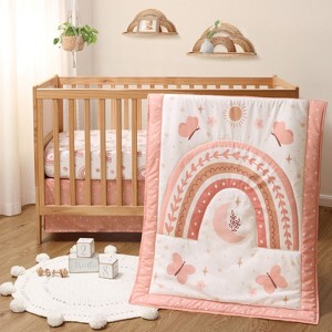 The Peanutshell Crib Bedding Set for Baby Girls, Boho Rainbow, 3 Pieces - 1 of 4