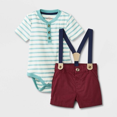 Image of Baby Boys' Henley Shorts Suspender Set - Cat & Jack™ Green 6-9M