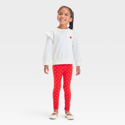 Toddler Girls' Valentine Day Long Sleeve Top & Bottom Cherry Set - Cat & Jack™ Cream