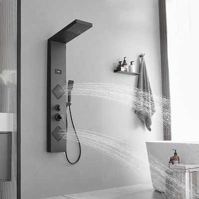 Matte Black 47" Shower Panel System with Rainfall Shower Head and Body Jets