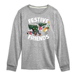 Boys' - Disney - Mickey, Donald, & Goofy Festive Friends Christmas Long Sleeve Graphic T-Shirt - 1 of 4