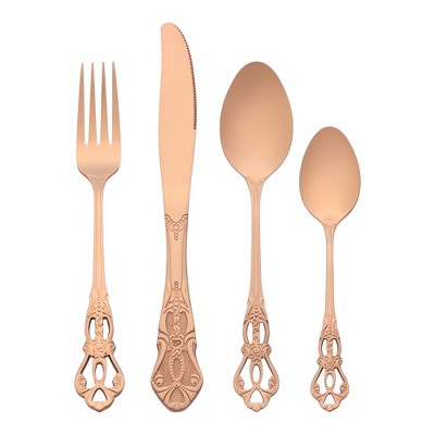 REGALWOVEN Stainless Steel Floral Flatware Set Silverware Set for 6 24 Piece