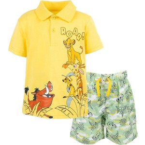 Disney Lion King Mickey Mouse Cars Polo Shirt and Shorts Outfit Set Toddler - 1 of 4
