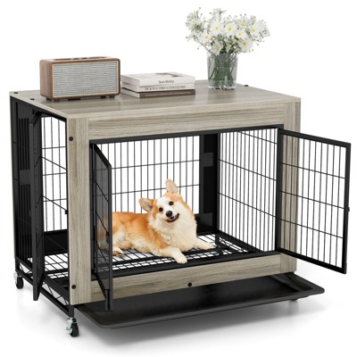 Tangkula Dog Crate Furniture Industrial Dog Kennel w/ Flip-up Top Decorative Pet House